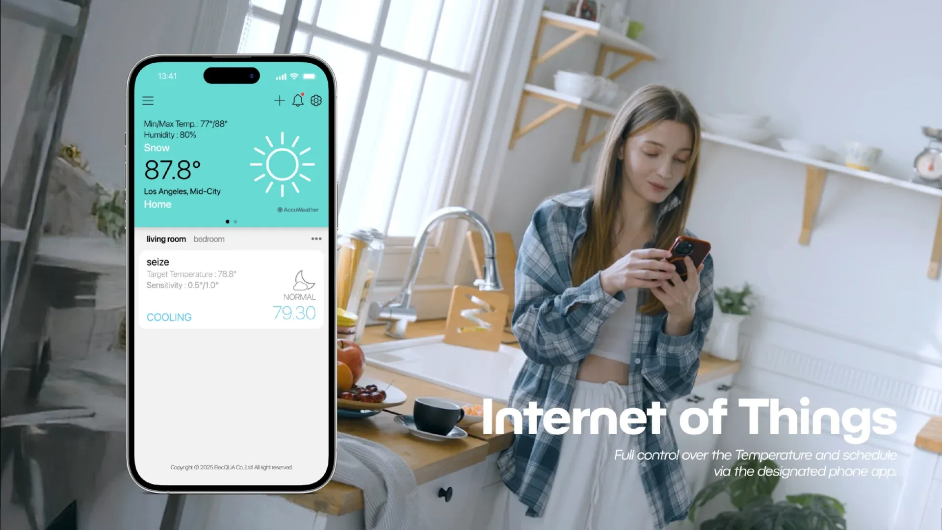 ElecQUA 앱과 사용자를 통해 제품과 IoT 플랫폼의 연결을 표현한 홍보 이미지